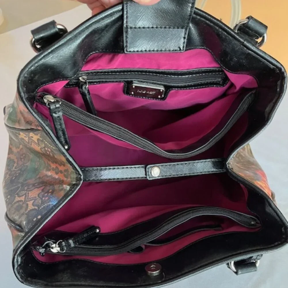 NINE WEST | Multi-color Floral with Black Trim and Bottom Lg Handbag Boho-EUC